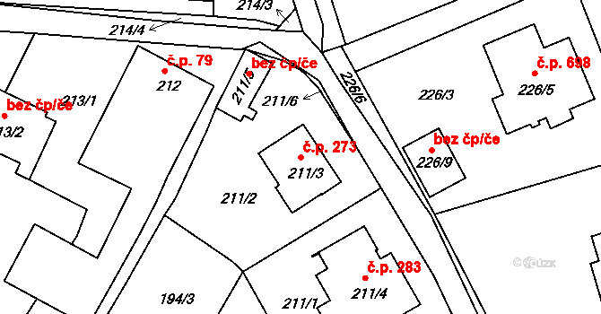 Srubec 273 na parcele st. 211/3 v KÚ Srubec, Katastrální mapa