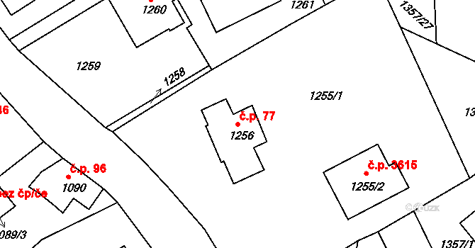 Mšeno nad Nisou 77, Jablonec nad Nisou na parcele st. 1256 v KÚ Mšeno nad Nisou, Katastrální mapa