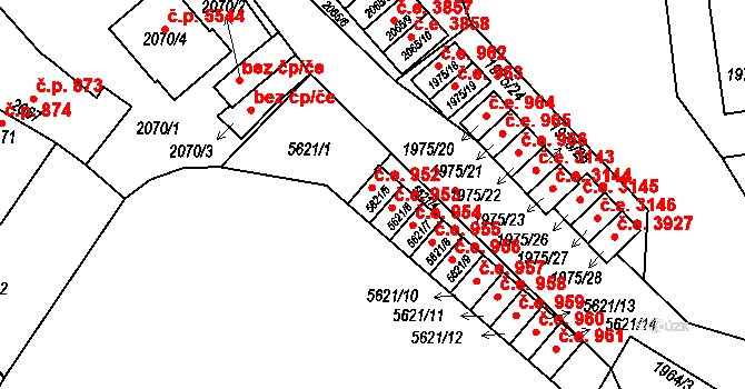 Jihlava 952 na parcele st. 5621/5 v KÚ Jihlava, Katastrální mapa