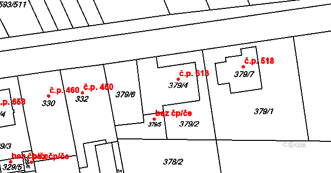 Rajhrad 613 na parcele st. 379/4 v KÚ Rajhrad, Katastrální mapa