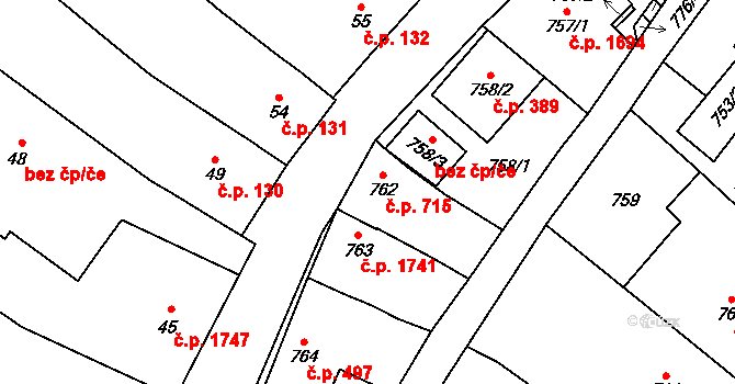 Dubňany 715 na parcele st. 762 v KÚ Dubňany, Katastrální mapa