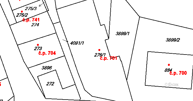 Měrkovice 701, Kozlovice na parcele st. 276/1 v KÚ Měrkovice, Katastrální mapa
