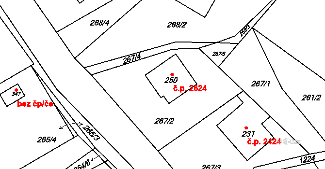 Šumperk 2624 na parcele st. 250 v KÚ Horní Temenice, Katastrální mapa