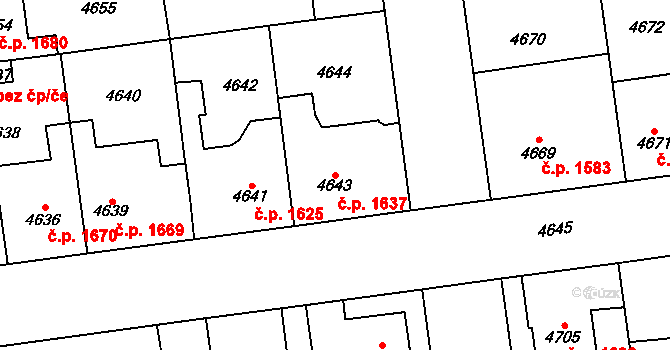 Kročehlavy 1637, Kladno na parcele st. 4643 v KÚ Kročehlavy, Katastrální mapa