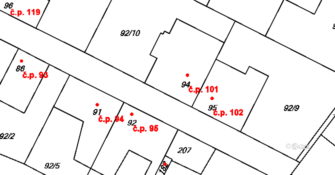 Cerhýnky 101, Cerhenice na parcele st. 94 v KÚ Cerhýnky, Katastrální mapa
