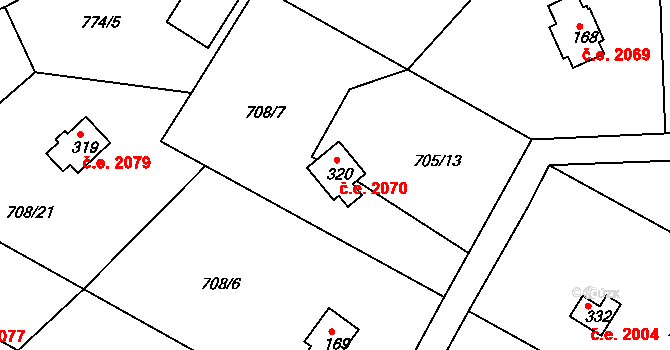 Skuheř 2070, Kamenice na parcele st. 320 v KÚ Těptín, Katastrální mapa