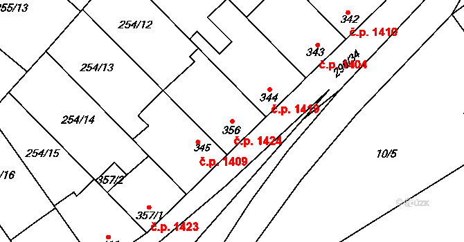 Švermov 1424, Kladno na parcele st. 356 v KÚ Hnidousy, Katastrální mapa