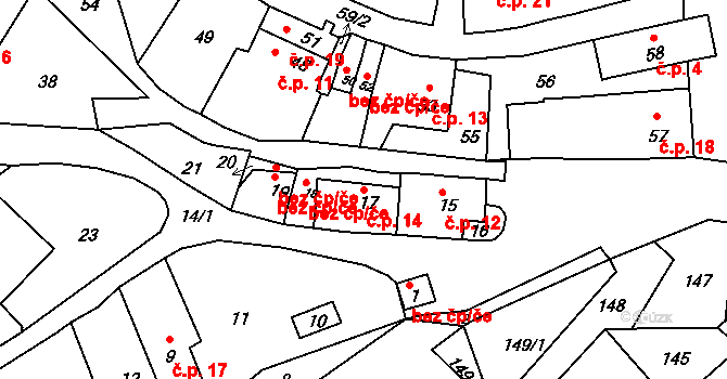 Brusná 14, Lomnice na parcele st. 17 v KÚ Brusná, Katastrální mapa