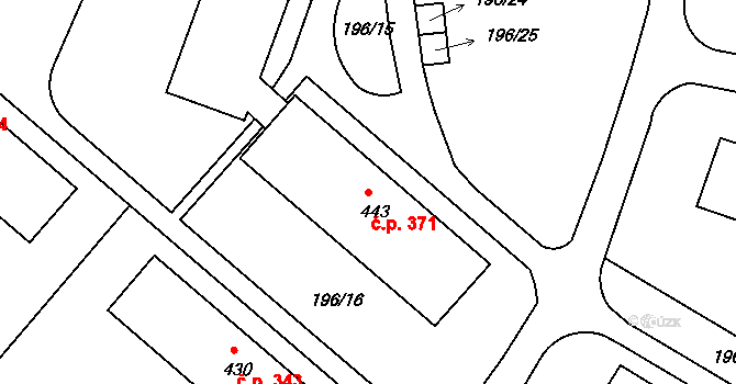 Klecany 371 na parcele st. 443 v KÚ Klecany, Katastrální mapa
