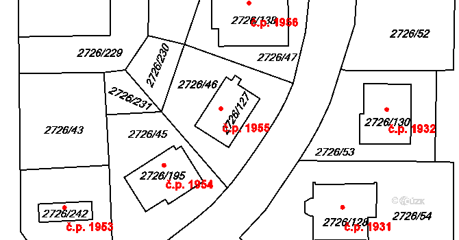Tachov 1955 na parcele st. 2726/127 v KÚ Tachov, Katastrální mapa