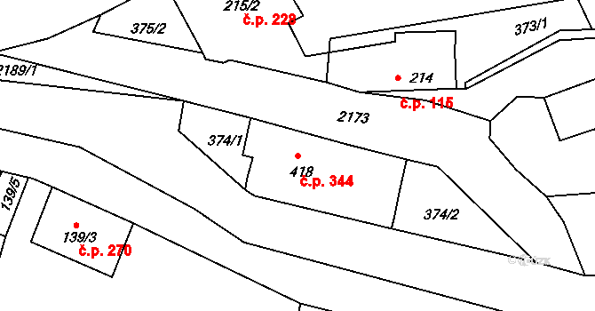 Dolní Podluží 344 na parcele st. 418 v KÚ Dolní Podluží, Katastrální mapa