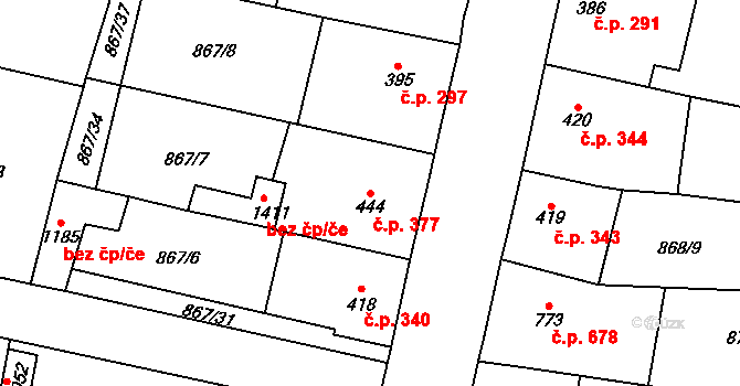Libochovice 377 na parcele st. 444 v KÚ Libochovice, Katastrální mapa