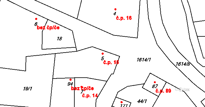 Vrbice 15 na parcele st. 5 v KÚ Vrbice u Roudnice nad Labem, Katastrální mapa