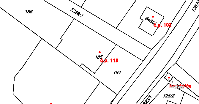 Slatiny 118 na parcele st. 185 v KÚ Slatiny, Katastrální mapa