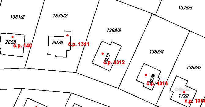 Rožnov pod Radhoštěm 1312 na parcele st. 2077 v KÚ Rožnov pod Radhoštěm, Katastrální mapa