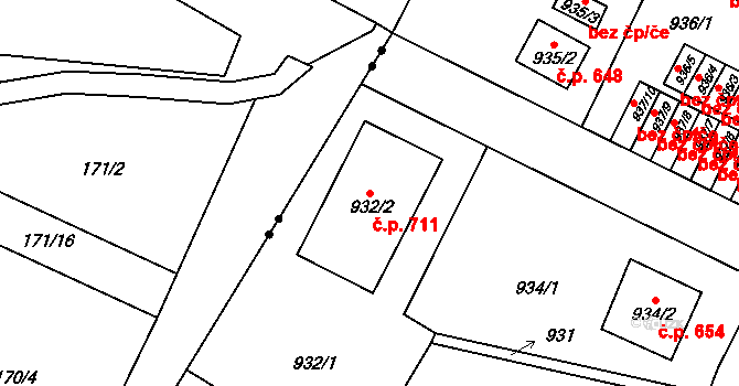 Bukov 711, Ústí nad Labem na parcele st. 932/2 v KÚ Bukov, Katastrální mapa
