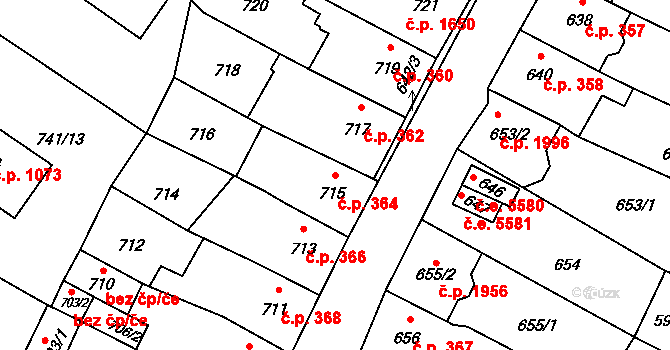 Kadaň 364 na parcele st. 715 v KÚ Kadaň, Katastrální mapa