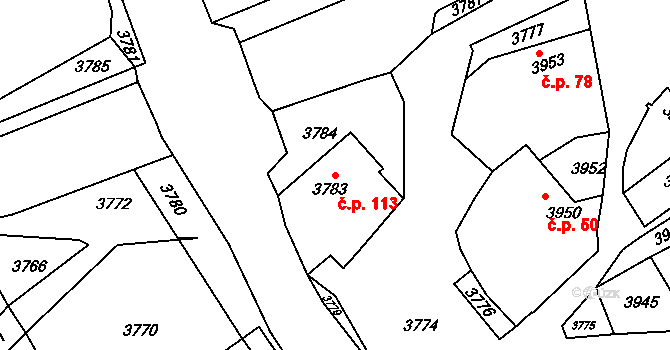 Tasov 113 na parcele st. 3783 v KÚ Tasov, Katastrální mapa