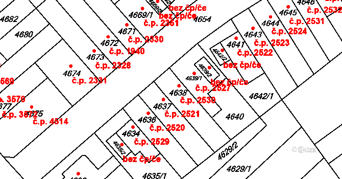 Židenice 2530, Brno na parcele st. 4638 v KÚ Židenice, Katastrální mapa