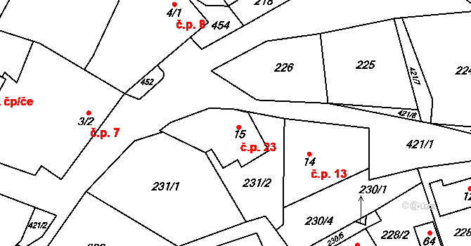 Lhota u Olešnice 23 na parcele st. 15 v KÚ Lhota u Olešnice, Katastrální mapa