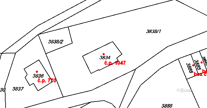 Smržovka 1047 na parcele st. 3834 v KÚ Smržovka, Katastrální mapa