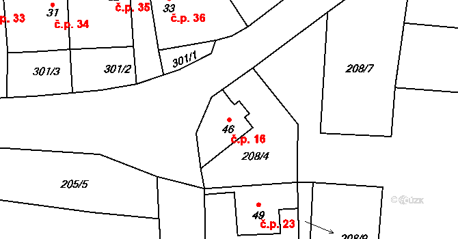 Vlásenice-Drbohlavy 16, Pelhřimov na parcele st. 46 v KÚ Vlásenice-Drbohlavy, Katastrální mapa