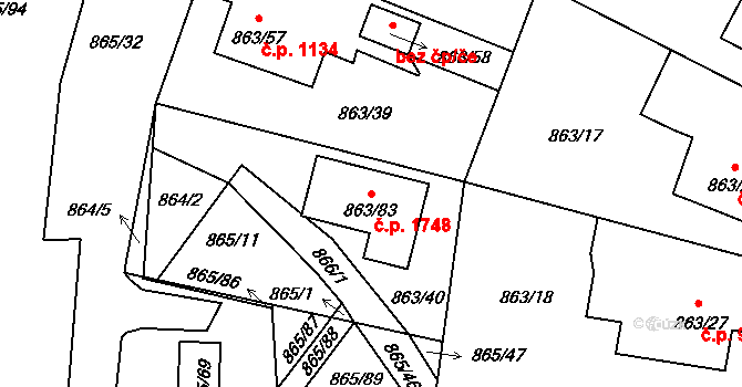 Pelhřimov 1748 na parcele st. 863/83 v KÚ Pelhřimov, Katastrální mapa