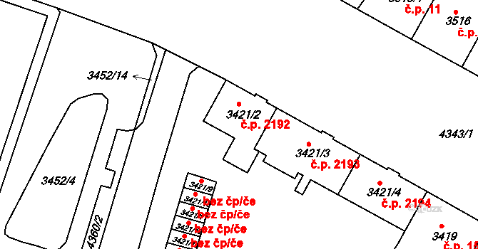 Teplice 2192 na parcele st. 3421/2 v KÚ Teplice, Katastrální mapa