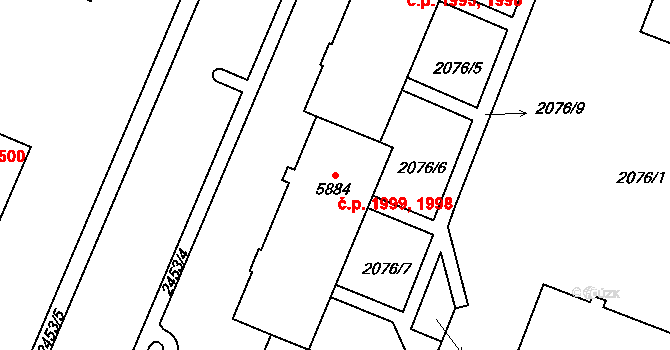 Cheb 1998,1999 na parcele st. 5884 v KÚ Cheb, Katastrální mapa