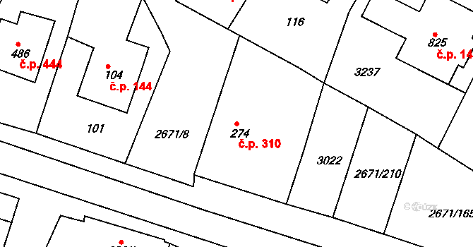 Černilov 310 na parcele st. 274 v KÚ Černilov, Katastrální mapa