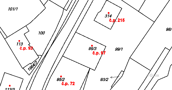 Kunovice 97 na parcele st. 95/3 v KÚ Kunovice, Katastrální mapa