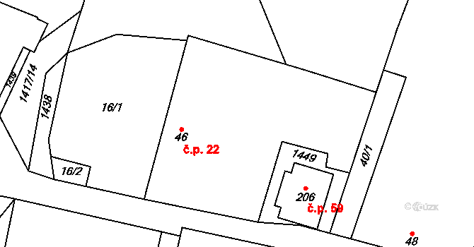 Bor 22, Suchdol nad Lužnicí na parcele st. 46 v KÚ Bor, Katastrální mapa