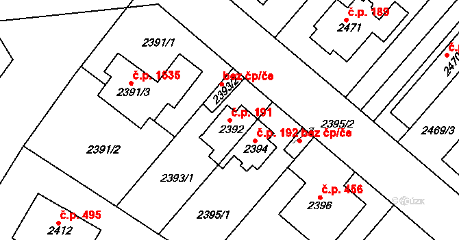 Krč 191, Praha na parcele st. 2392 v KÚ Krč, Katastrální mapa