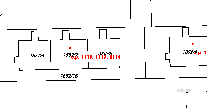 Suchdol 1113,1114,1115, Praha na parcele st. 1652/7 v KÚ Suchdol, Katastrální mapa