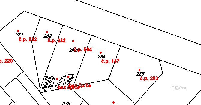 Bubeneč 147, Praha na parcele st. 284 v KÚ Bubeneč, Katastrální mapa