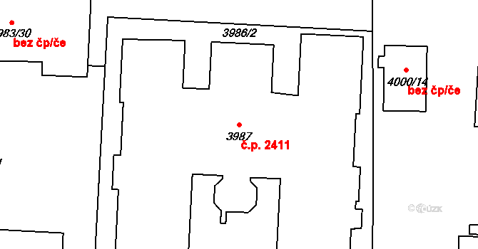 Vinohrady 2411, Praha na parcele st. 3987 v KÚ Vinohrady, Katastrální mapa