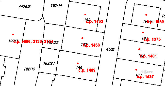 Strašnice 1463, Praha na parcele st. 187 v KÚ Strašnice, Katastrální mapa