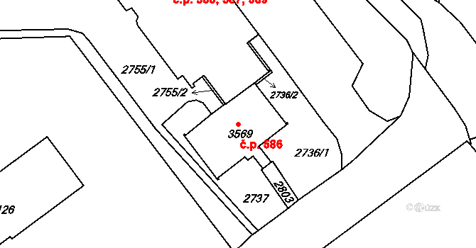 Střední Předměstí 586, Trutnov na parcele st. 3569 v KÚ Trutnov, Katastrální mapa