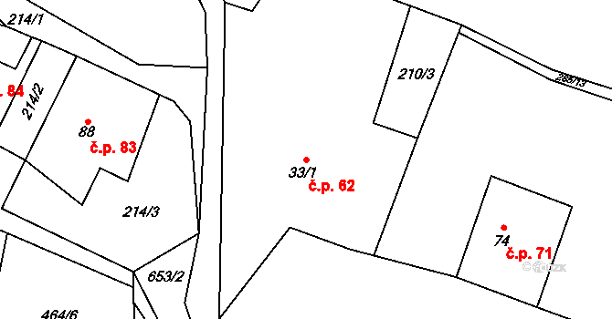 Dominikální Paseky 62, Bratkovice na parcele st. 33/1 v KÚ Dominikální Paseky, Katastrální mapa
