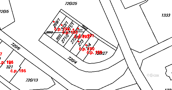 Pilníkov 189 na parcele st. 274 v KÚ Pilníkov I, Katastrální mapa