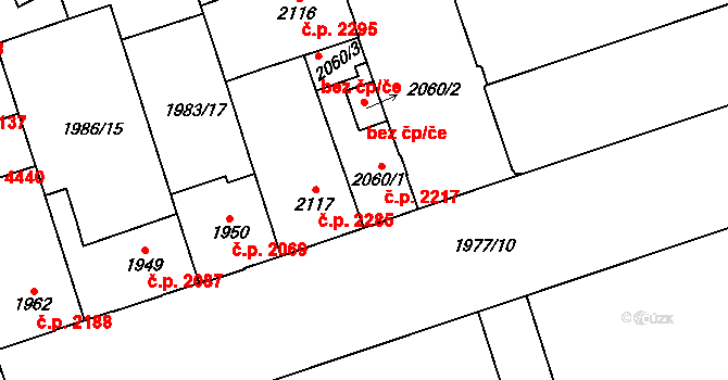 Hodonín 2217 na parcele st. 2060/1 v KÚ Hodonín, Katastrální mapa
