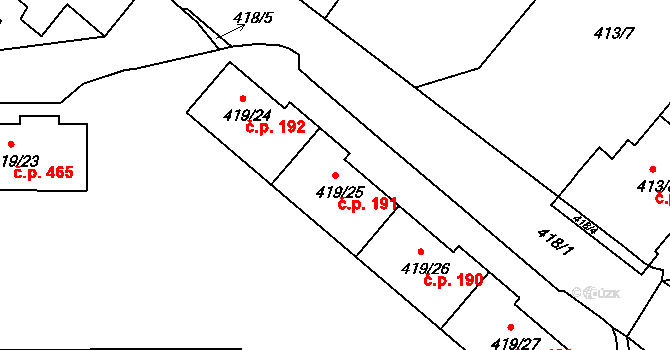 Rumburk 1 191, Rumburk na parcele st. 419/25 v KÚ Rumburk, Katastrální mapa