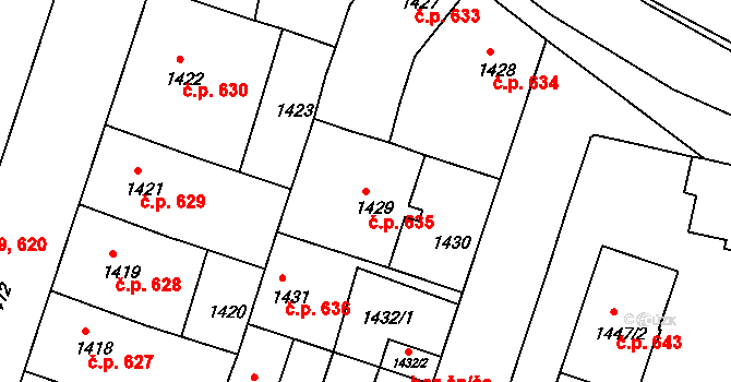 České Budějovice 5 635, České Budějovice na parcele st. 1429 v KÚ České Budějovice 5, Katastrální mapa