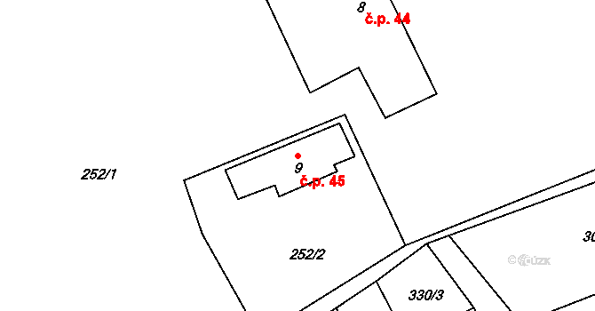 Druzcov 45, Osečná na parcele st. 9 v KÚ Druzcov, Katastrální mapa