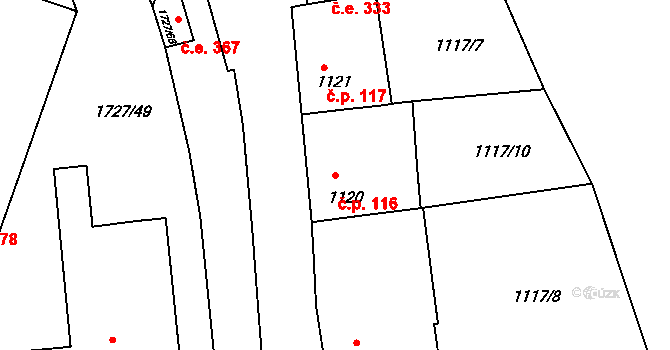 Teplické Předměstí 116, Bílina na parcele st. 1120 v KÚ Bílina, Katastrální mapa