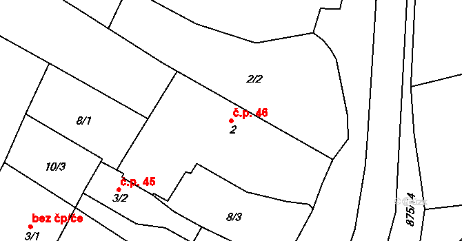 Plotiště nad Labem 46, Hradec Králové na parcele st. 2 v KÚ Plotiště nad Labem, Katastrální mapa