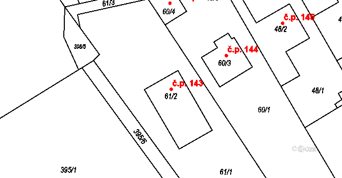 Kanice 143 na parcele st. 61/2 v KÚ Kanice, Katastrální mapa