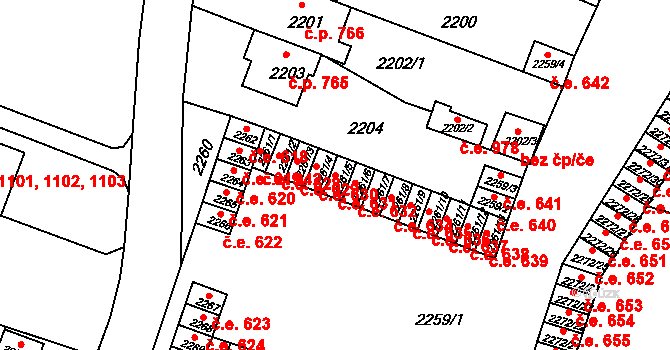 Kuřim 631 na parcele st. 2261/5 v KÚ Kuřim, Katastrální mapa