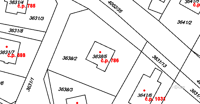 Fryštát 786, Karviná na parcele st. 3638/5 v KÚ Karviná-město, Katastrální mapa