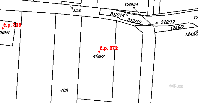 Přerov VI-Újezdec 272, Přerov na parcele st. 406/2 v KÚ Újezdec u Přerova, Katastrální mapa